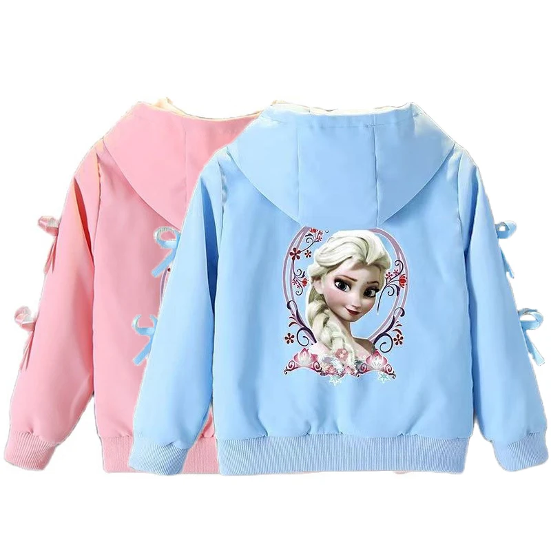 

Girls Elsa Princess Jackets Spring Autumn Kids Cute Bows Long Sleeve Hooded Outerwear 2-12 Years Children Frozen Top Clothes