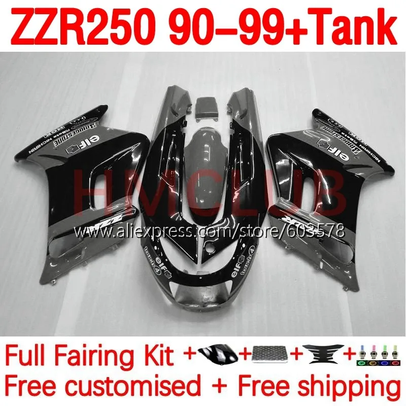 

+Tank grey black Body For KAWASAKI NINJA ZZR250 ZZR-250 90-99 ZZR 250 1990 1999 90 91 92 93 94 95 96 97 98 99 Fairing 200No.168
