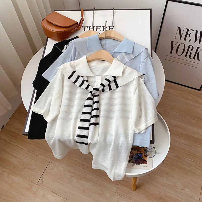 EBAIHUI Ice Silk Knitted T-Shirts with Scarf 2022 Summer Short Sleeve Women Basic T Shirt Casual Tops Cozy Female Crop Top Tees
EBAIHUI Ice Silk Knitted T-Shirts with Scarf 2022 Summer Short Sleeve Women Basic T Shirt Casual Tops Cozy Female Crop Top Tees