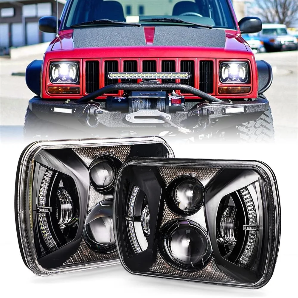 

Latest 75W 5X7 LED Square Headlights For 86-95 Jeep Wrangler YJ 84-01 Cherokee XJ Angel Eyes DRL H4 Front Light Headlamp For Car