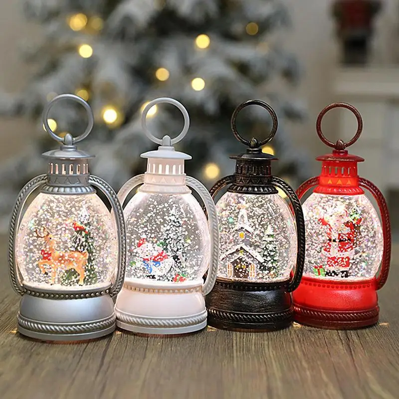 Christmas Lantern Light-up Design With Flashing Snow Lighted Christmas Snow Globe Lantern Built-in Snowman Christmas Decorations 
Christmas Lantern Light-up Design With Flashing Snow Lighted Christmas Snow Globe Lantern Built-in Snowman Christmas Decorations