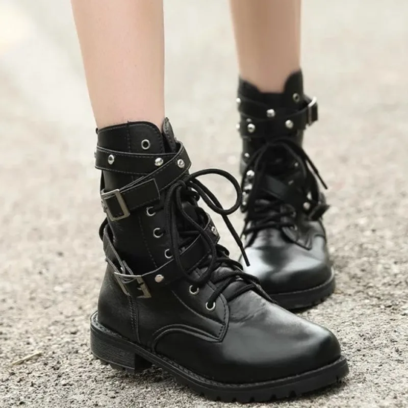 Women Black Motorcycle Boots Low Heels Ankle Boots Fashion Lace Up Combat Army Punk Goth Boots Female Shoes
Women Black Motorcycle Boots Low Heels Ankle Boots Fashion Lace Up Combat Army Punk Goth Boots Female Shoes
