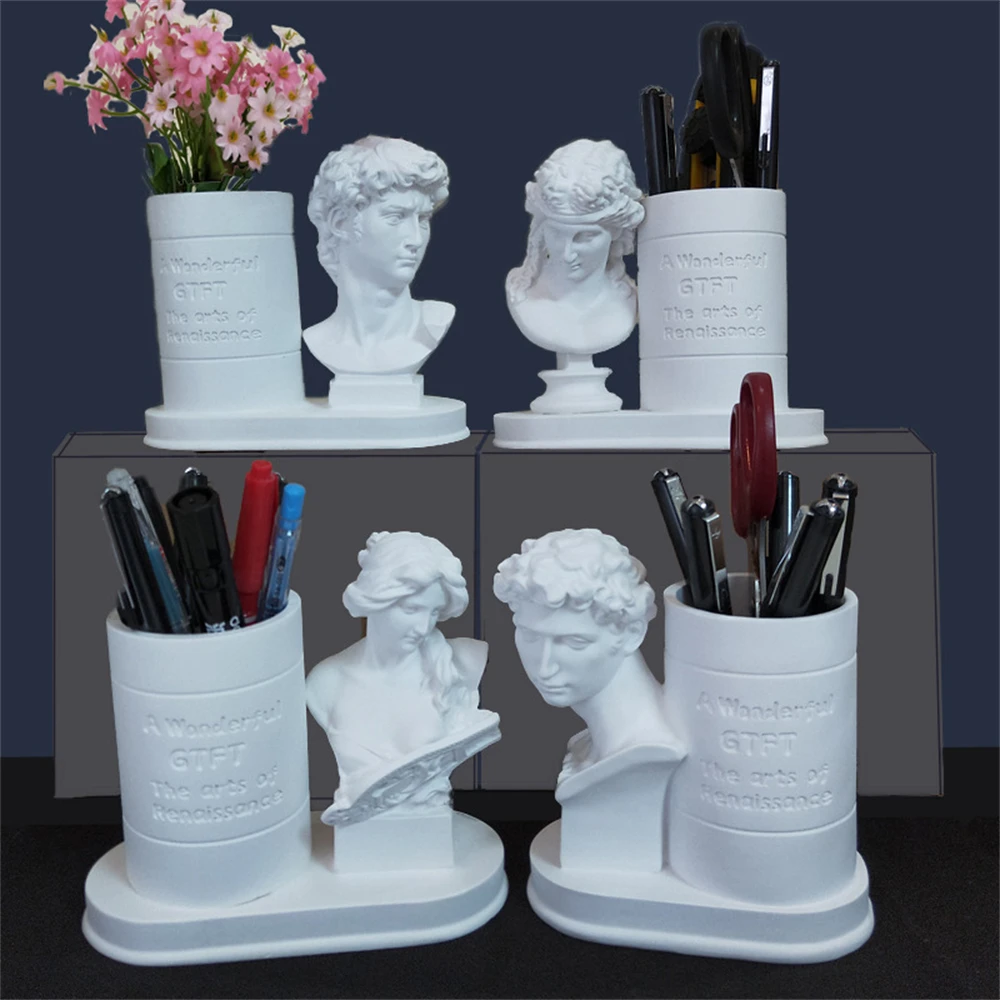 Cute Office Pencil Case Pen Holder Resin Imitation Gypsum Mini David Head Statue Makeup Brush Storage Box Flower Craft Decor
Cute Office Pencil Case Pen Holder Resin Imitation Gypsum Mini David Head Statue Makeup Brush Storage Box Flower Craft Decor