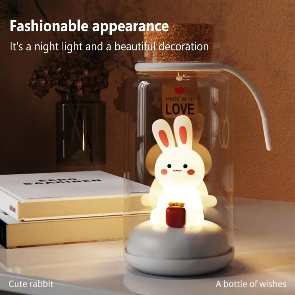 

2022 New Design Drift Bottle Night Light Usb Rechargeable Pat Induction 3-level Brightness Cute Rabbit Lamb For Kids Gifts