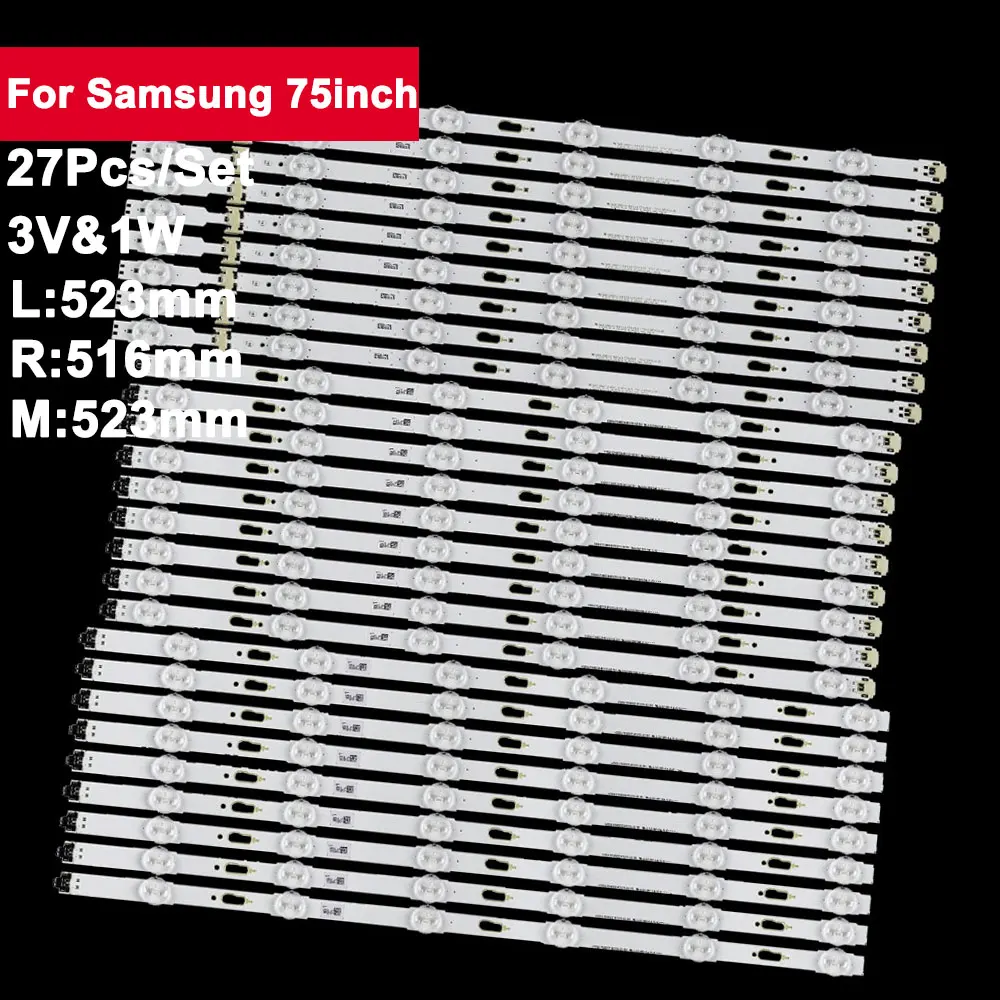 27 шт. светодиодных лент для подсветки для Samsung TV 75 дюймов V5DU-750DCA-R1 UA75JU6400JXXZ,UN75MU6300 UN75JU6500 UN75MU6070FXZA Un75mu6100
27 шт. светодиодных лент для подсветки для Samsung TV 75 дюймов V5DU-750DCA-R1 UA75JU6400JXXZ,UN75MU6300 UN75JU6500 UN75MU6070FXZA Un75mu6100
