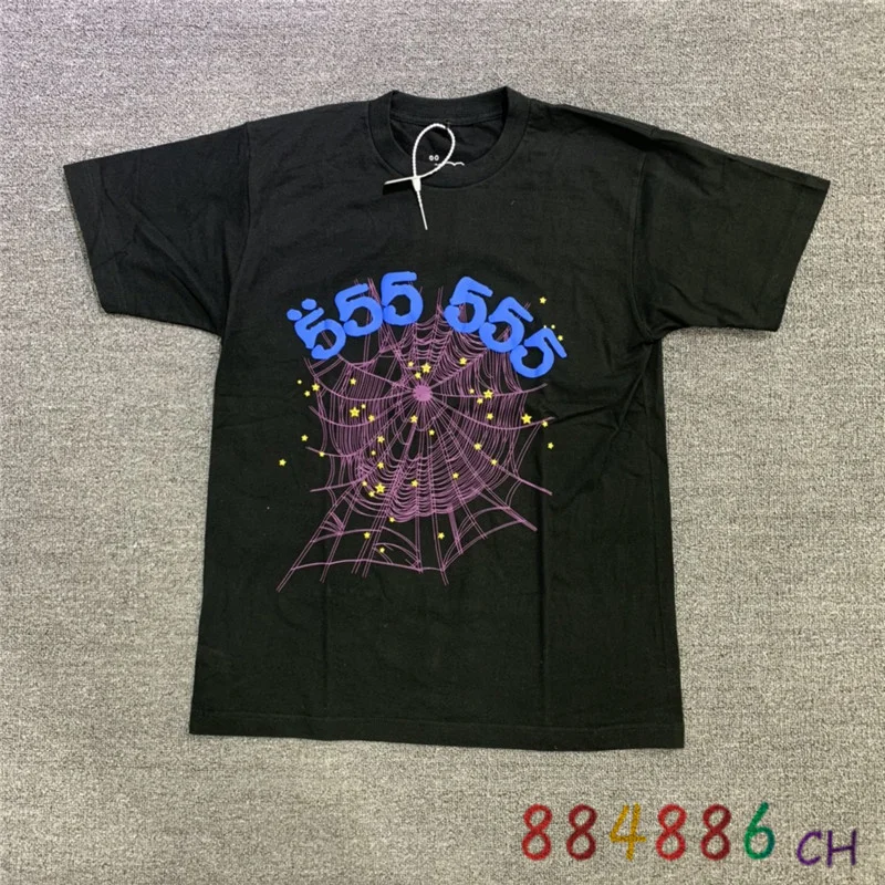 

Spider Web Pattern Sp5der 555555 T Shirts Puff Print T-shirt Men Women Quality Same Style Of Young Thug Stars Top Versatile Tees