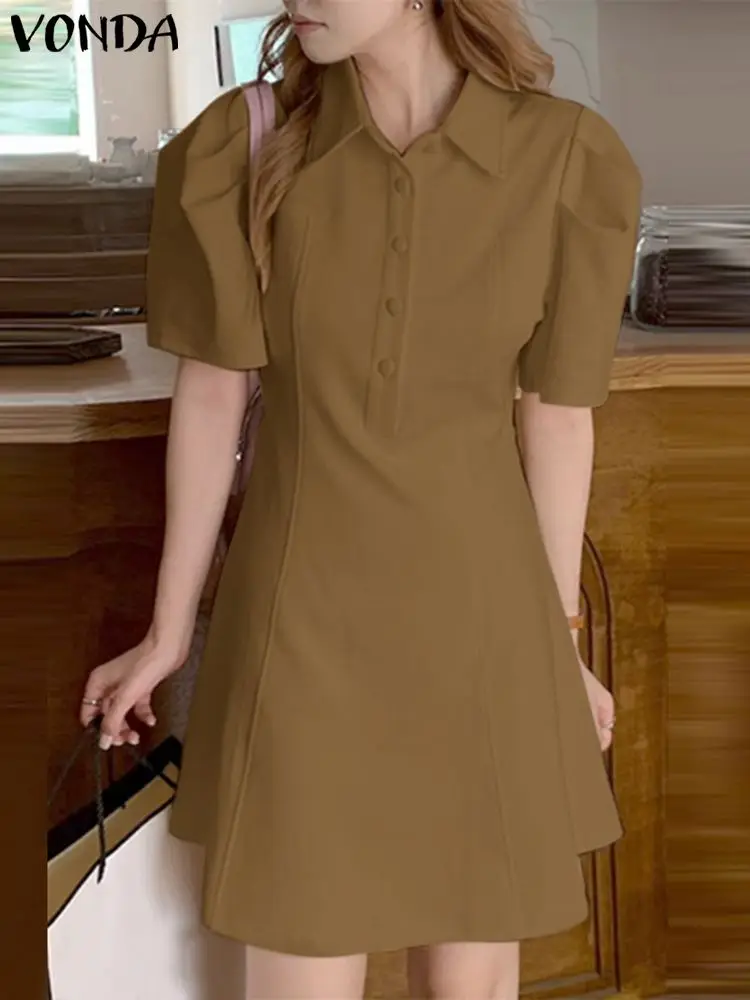 Mini Dress Fashion Solid Color Short Sleeve Women Sundress 2023 VONDA Casual Lapel Neck Party Dress Sexy Party Vestidos
Mini Dress Fashion Solid Color Short Sleeve Women Sundress 2023 VONDA Casual Lapel Neck Party Dress Sexy Party Vestidos
