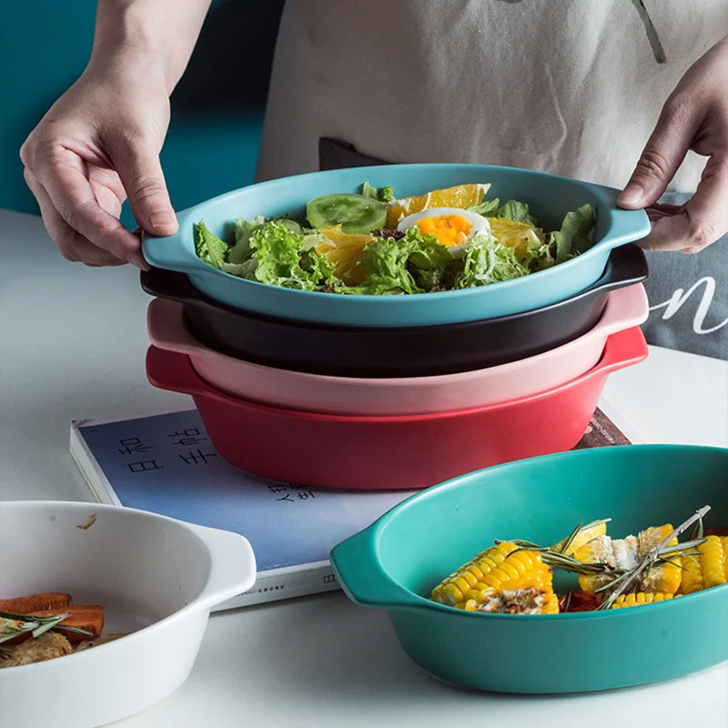 

Creative Ceramic Plates Cheese Baked Rice Plate Microwave Binaural Oven Dedicated Cutlery Set Household Bakeware Baking Bowl