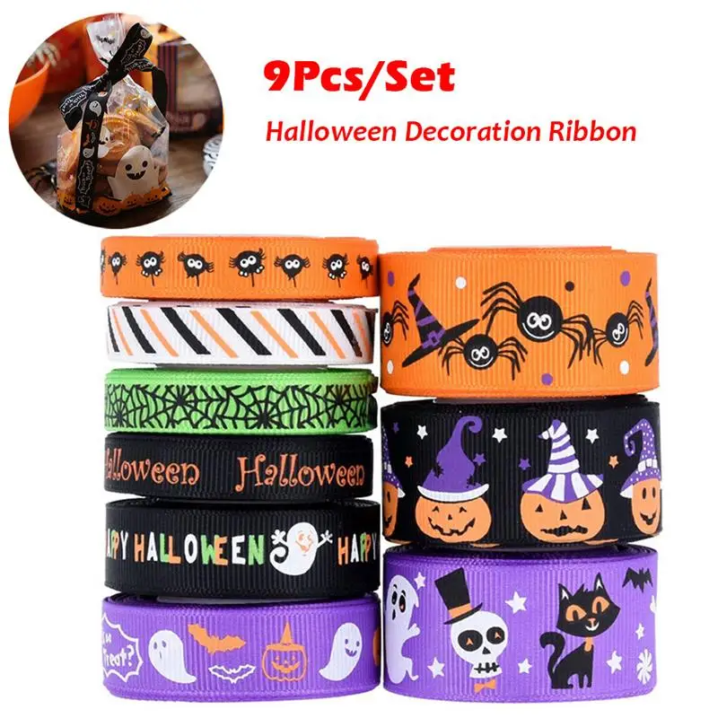 9 рулонов, декоративные ленты в рубчик для Хэллоуина, ленты ручной работы 5 ярдов, печатные ленты для фестиваля, подарочная упаковка, Женский Декор 
9 рулонов, декоративные ленты в рубчик для Хэллоуина, ленты ручной работы 5 ярдов, печатные ленты для фестиваля, подарочная упаковка, Женский Декор