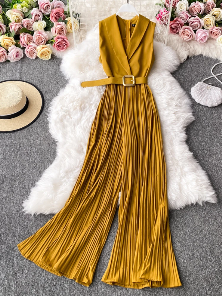 Fitaylor New Summer Sleeveless Jumpsuits Women Fashion Tailored Collar Wide Leg Pants with Belt OL Casual High Waist Jumpsuit 
Fitaylor New Summer Sleeveless Jumpsuits Women Fashion Tailored Collar Wide Leg Pants with Belt OL Casual High Waist Jumpsuit