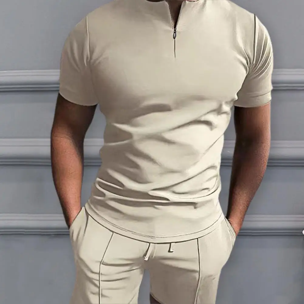 2 Pcs/Set Solid Color Men T-shirt Shorts Set Stand Collar Short Sleeves Men Top Trousers Set Stretchy Waist Summer Top Pant Set
2 Pcs/Set Solid Color Men T-shirt Shorts Set Stand Collar Short Sleeves Men Top Trousers Set Stretchy Waist Summer Top Pant Set