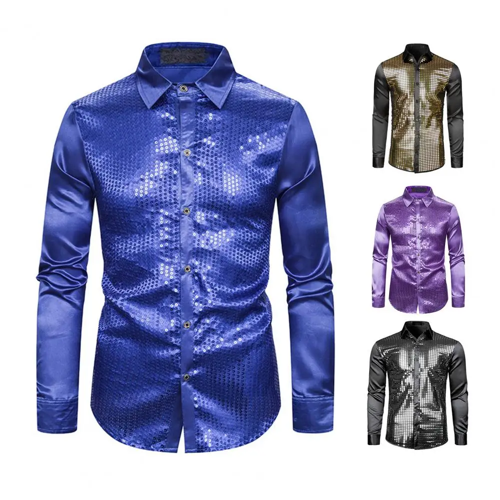 Men Shirt Slim Fit Shiny Club Dance Shirt Lapel Single-breasted Sequin Top Colorful Stripe Glossy Long Sleeve Performance Top
Men Shirt Slim Fit Shiny Club Dance Shirt Lapel Single-breasted Sequin Top Colorful Stripe Glossy Long Sleeve Performance Top