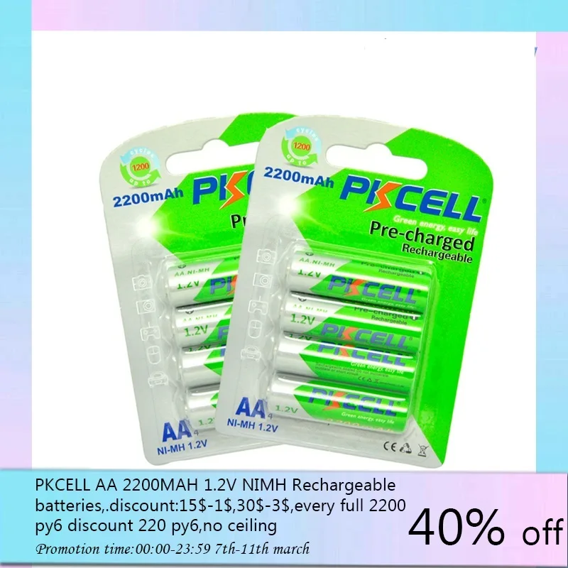 8pcs/2card PKCELL AA Rechargeable Battery NiMH 1.2V 2200mAh Ni-MH 2A Pre-charged Bateria low self discharge AA Batteries
8pcs/2card PKCELL AA Rechargeable Battery NiMH 1.2V 2200mAh Ni-MH 2A Pre-charged Bateria low self discharge AA Batteries
