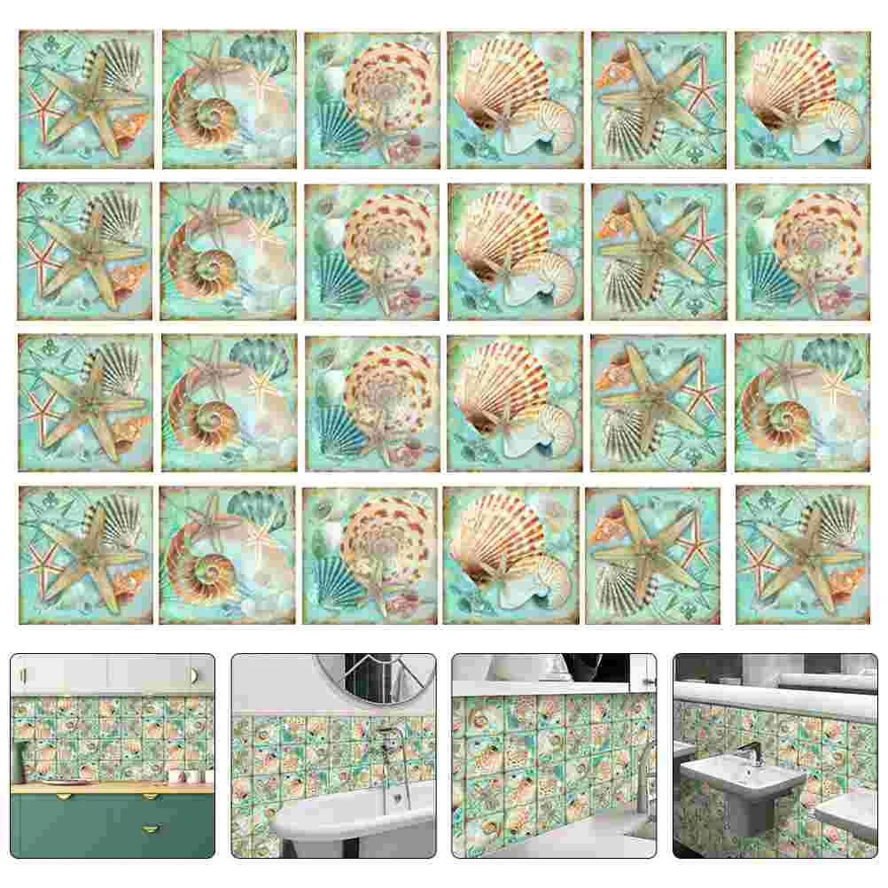 

24 Pcs Starfish Shell Stickers Removable Kitchen Tiles Decals Floor Wallpaper Decor Pvc DIY Sea Animal