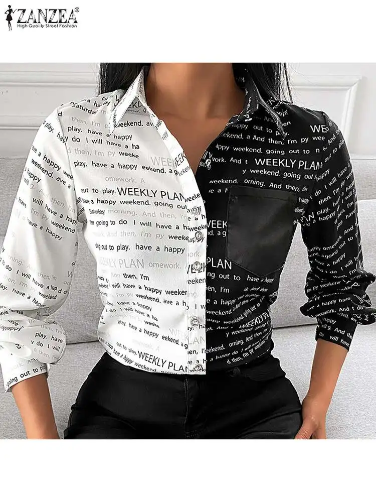 ZANZEA Fashion Letter Printed Shirt Women Lapel Neck Long Sleeve Satin Blouse Elegant Work Blusas Casual Holiday Tops Chemise
ZANZEA Fashion Letter Printed Shirt Women Lapel Neck Long Sleeve Satin Blouse Elegant Work Blusas Casual Holiday Tops Chemise