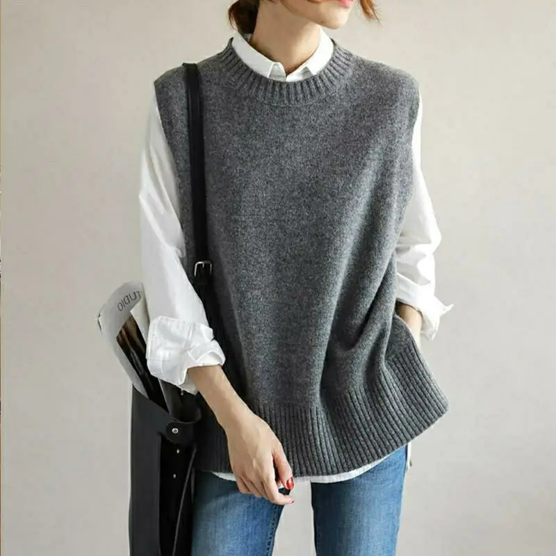 O Split Camisole Pullover Sleeveless Neck Slouchy And Versatile Women Korean Solid Autumn Knitting Winter Sweater Vest Loose
O Split Camisole Pullover Sleeveless Neck Slouchy And Versatile Women Korean Solid Autumn Knitting Winter Sweater Vest Loose