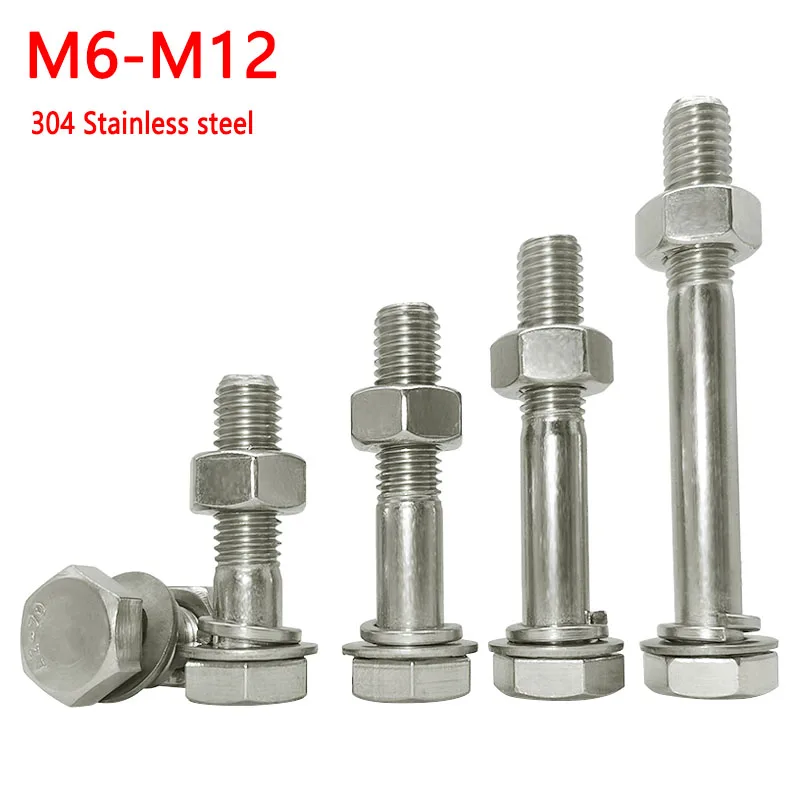 M6-M12 Partially Half Thread External Hex Head Screws 304 Stainless Nut Flat Washer Elastic Washer Hexagon Bolts Combination
M6-M12 Partially Half Thread External Hex Head Screws 304 Stainless Nut Flat Washer Elastic Washer Hexagon Bolts Combination