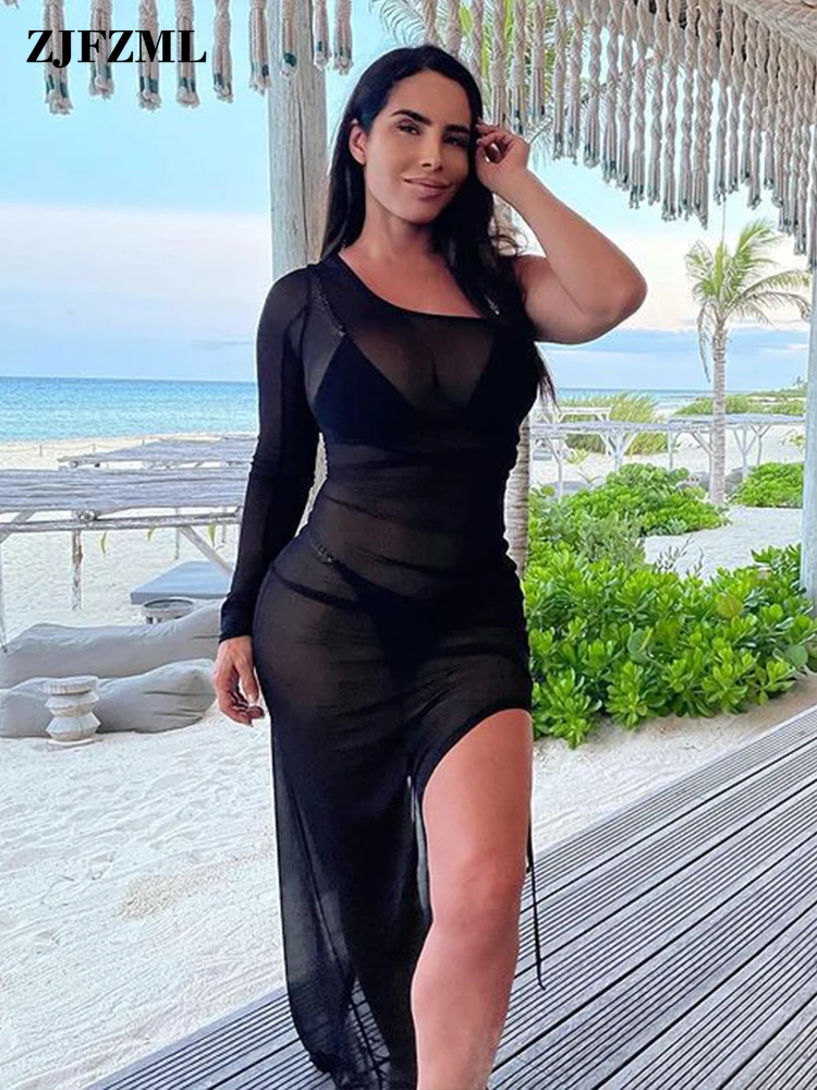 Holiday Mesh Perspective Irregular Dress Asymmetric One Shoulder Floor Length Vestido Feminino Sexy Skinny Women Beach Dresses
Holiday Mesh Perspective Irregular Dress Asymmetric One Shoulder Floor Length Vestido Feminino Sexy Skinny Women Beach Dresses
