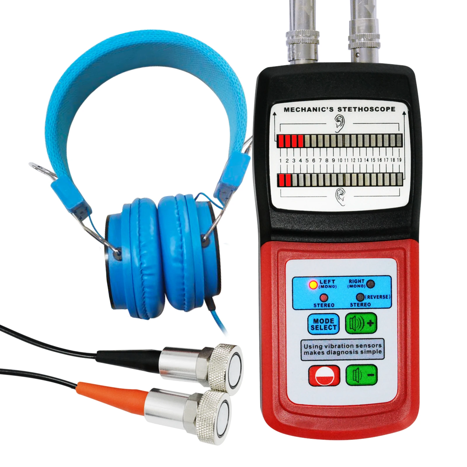 Digital Mechanic's Engine Stethoscope w/ Headphone & 2 Separate Sensor Probe, 10~10K Hz Sound Noise Detection Automotive Tool
Digital Mechanic's Engine Stethoscope w/ Headphone & 2 Separate Sensor Probe, 10~10K Hz Sound Noise Detection Automotive Tool