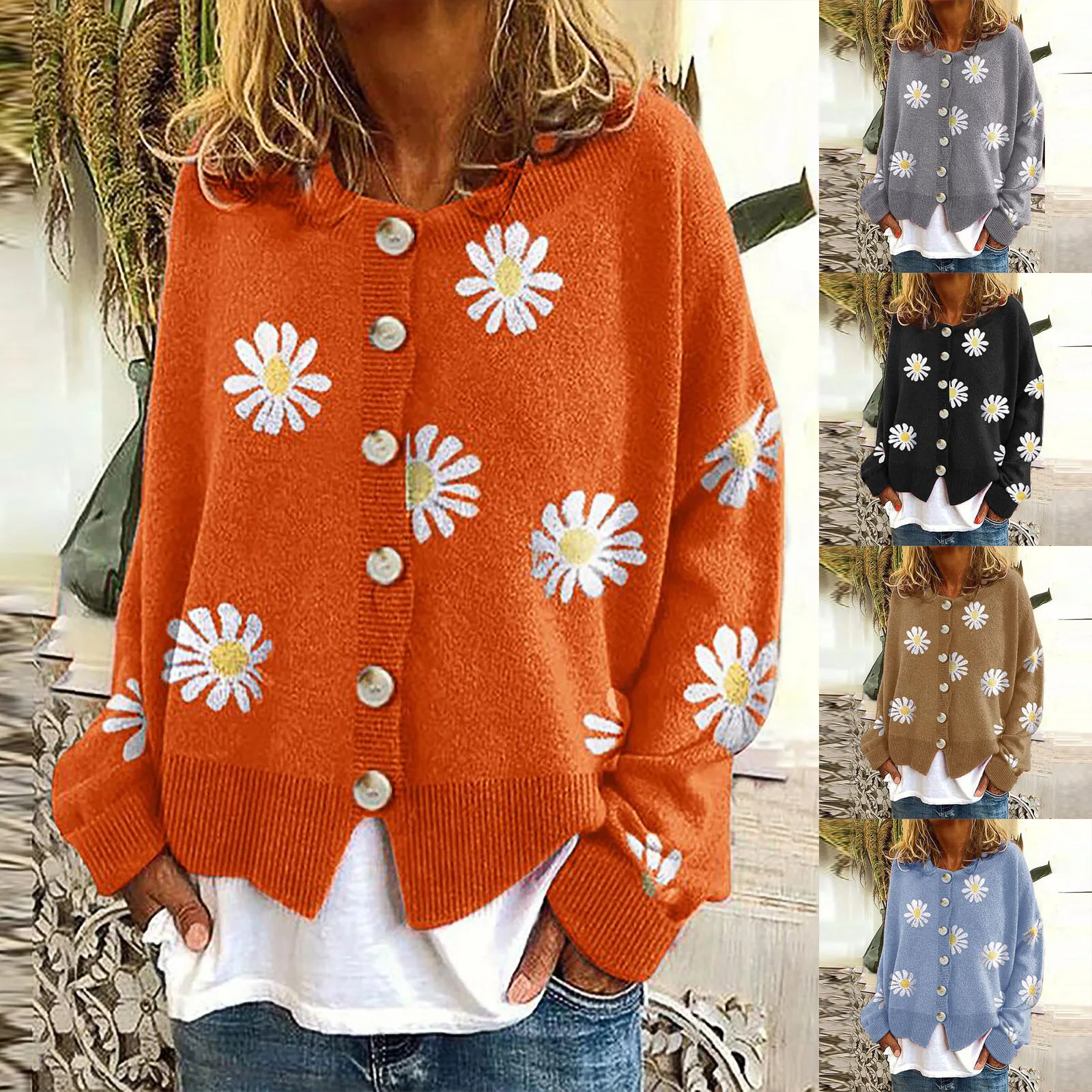 Women Blouse Daisy Printing Knitted Long Sleeve O-Neck Cropped Button Open Stitch Top Autumn Elegant Plus Size Shirt blusas
Women Blouse Daisy Printing Knitted Long Sleeve O-Neck Cropped Button Open Stitch Top Autumn Elegant Plus Size Shirt blusas