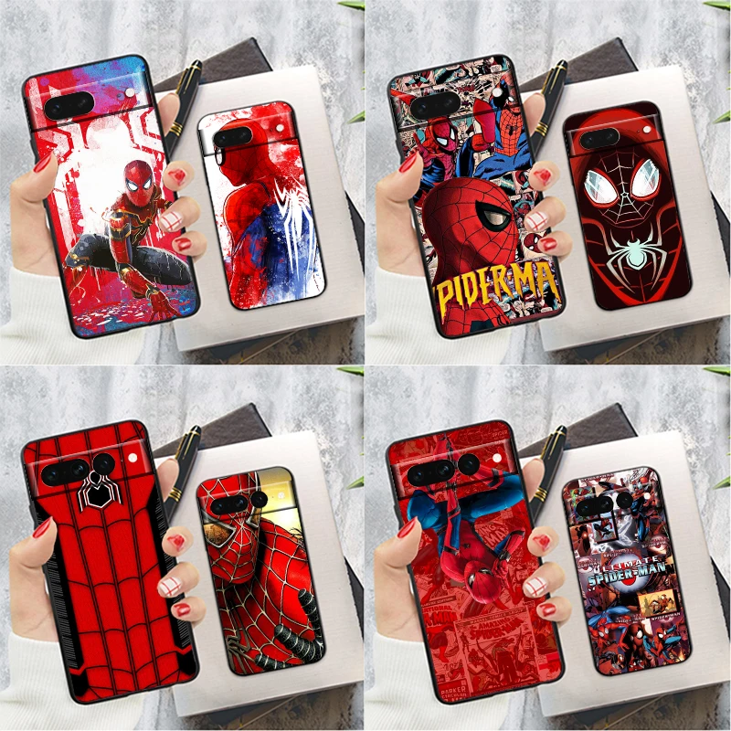 

Marvel Spiderman For Google Pixel 8 7 6 6A 5 4 5A 4A XL Pro 5G Silicone Shockproof Soft TPU Black Phone Case Cover Coque Capa