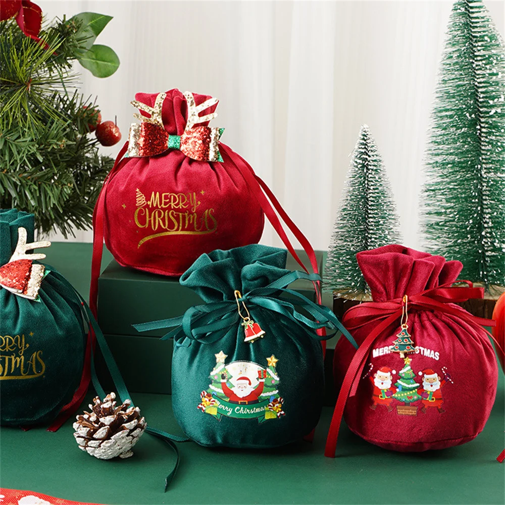

Портативный тканевый мешок с Санта Клаусом, Подарочные конфеты, Новогодние рождественские сумки для конфет, мешки для печенья, оптовая продажа, бархатная сумка-тоут для вечеринки