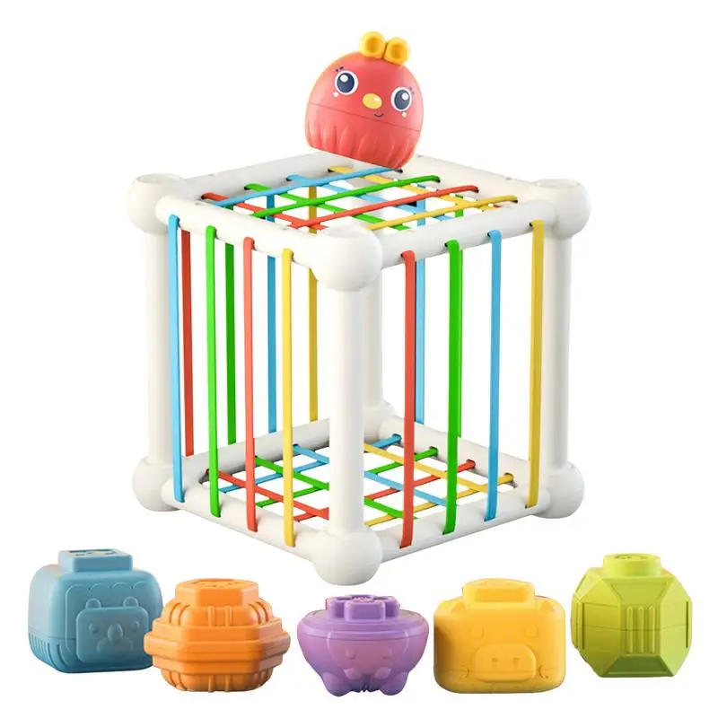 

Shape Sorter Toys For Toddlers Colorful Cube Sorting Bin With Elastic Bands Montessori Learning Activity For Fine Motor Skills
