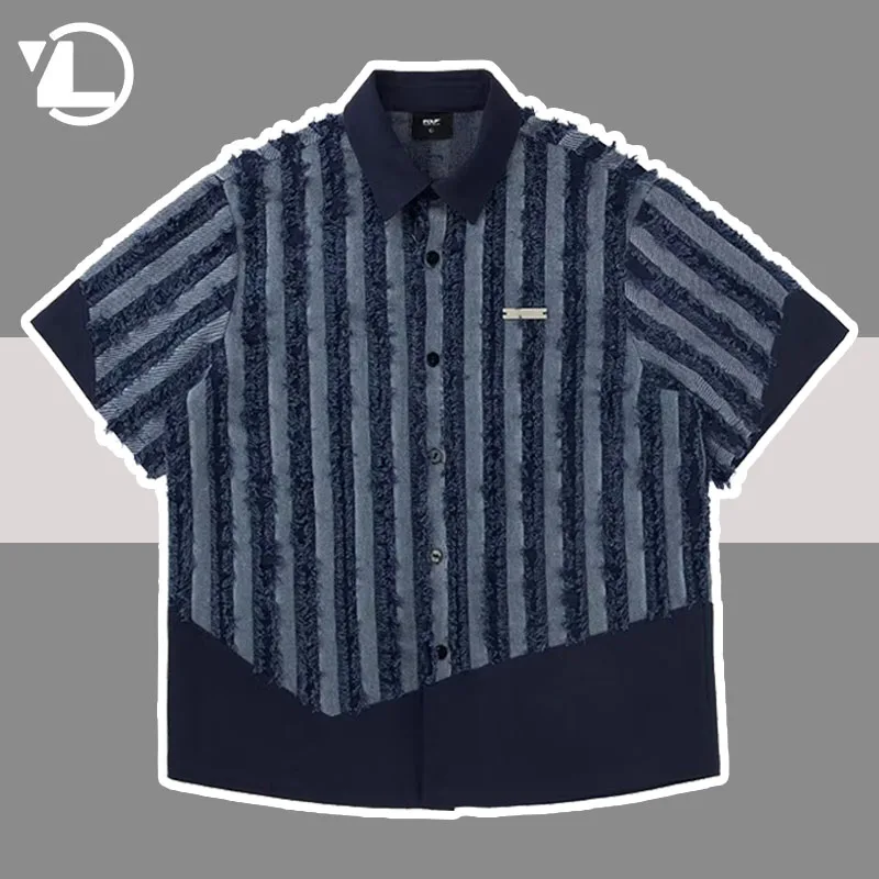 Hip Hop Raw Edge Shirts Men Women High Street Y2k Stripe Short Sleeve Shirt Male Summer Vintage Half Sleeve Loose Tops Unisex
Hip Hop Raw Edge Shirts Men Women High Street Y2k Stripe Short Sleeve Shirt Male Summer Vintage Half Sleeve Loose Tops Unisex