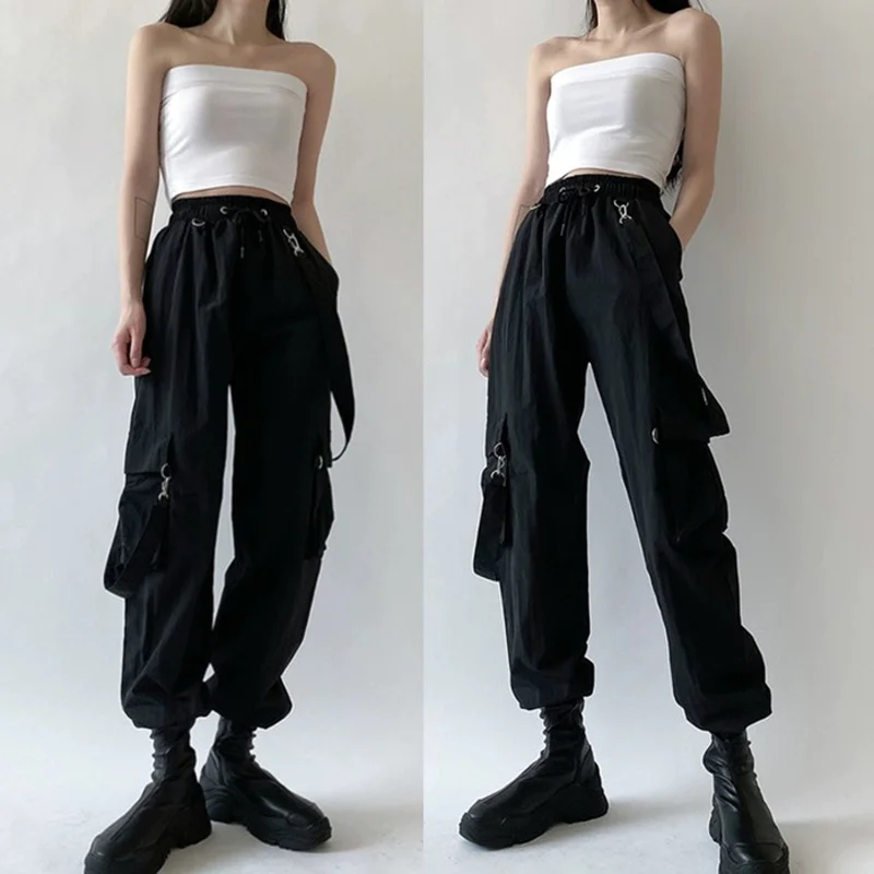 Women Fashion Harajuku Cargo Pants Black Detachable Strap Trousers Female Elastic Waist Streetwear Pants Plus Zise Casual Pants
Women Fashion Harajuku Cargo Pants Black Detachable Strap Trousers Female Elastic Waist Streetwear Pants Plus Zise Casual Pants