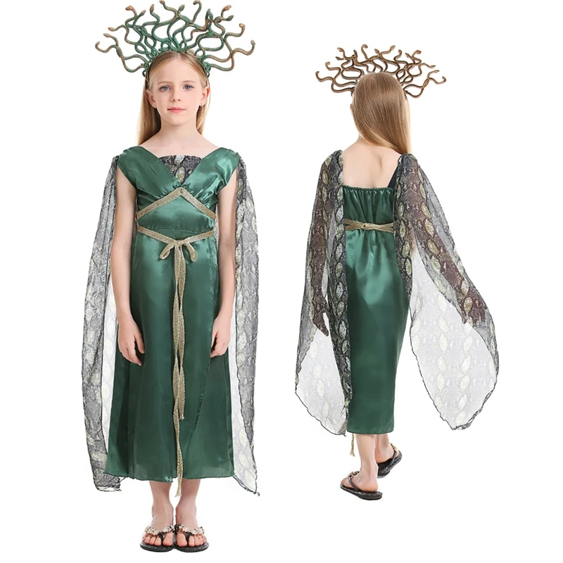 Gorgon Medusa Costume for Kids Child Greek Myth Snake Hydra Head Band Green Dress Halloween Carnival Party Cosplay
Gorgon Medusa Costume for Kids Child Greek Myth Snake Hydra Head Band Green Dress Halloween Carnival Party Cosplay