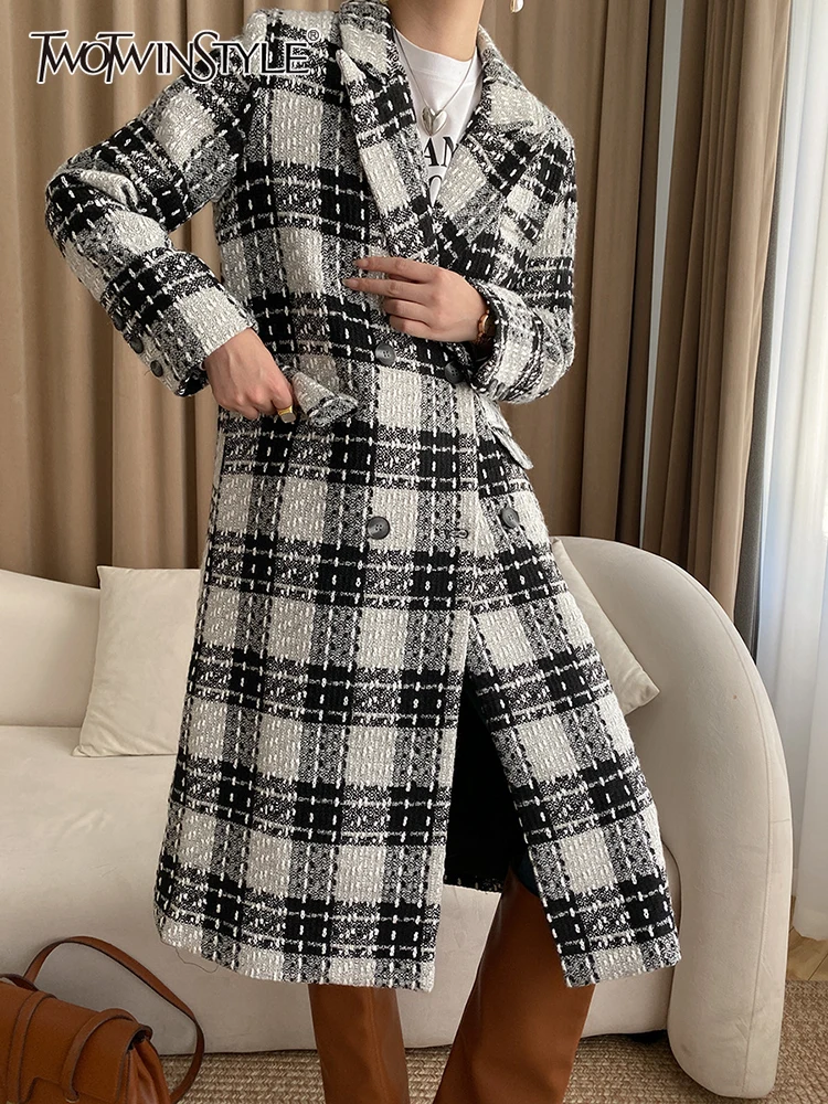 TWOTWINSTYLE Tweed Plaid Coats For Women Notched Collar Long Sleeve Colorblock Straight Coat Female Clothing Autumn 2022 Style
TWOTWINSTYLE Tweed Plaid Coats For Women Notched Collar Long Sleeve Colorblock Straight Coat Female Clothing Autumn 2022 Style