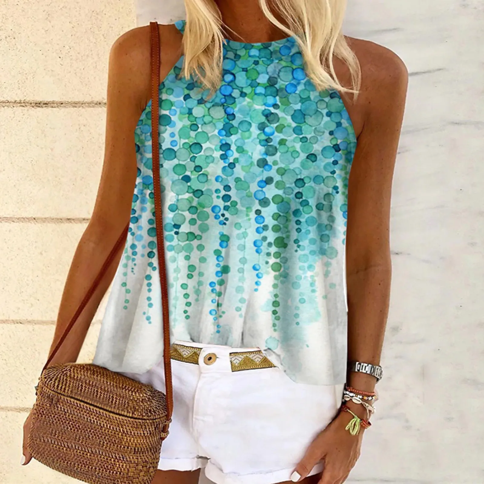 Женская футболка без рукавов с круглым вырезом, жилет с завязкой сзади, топ с бантом, Элегантный жилет с градиентом, женские летние футболки
Женская футболка без рукавов с круглым вырезом, жилет с завязкой сзади, топ с бантом, Элегантный жилет с градиентом, женские летние футболки