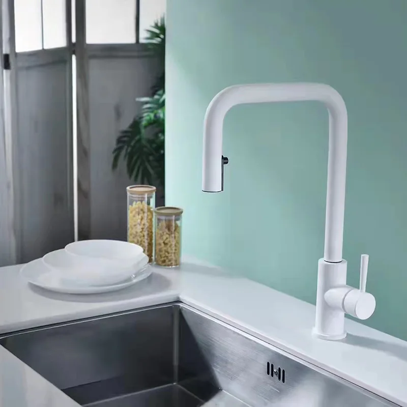 Dual-mode Water Wash Basin Sink Faucet Stainless Steel White Kitchen Pull-out Faucet
Dual-mode Water Wash Basin Sink Faucet Stainless Steel White Kitchen Pull-out Faucet