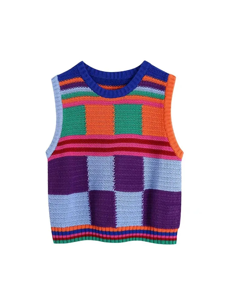 2022 Summer Casual Knitting Sweater Vests Plaid Sleeveless O-Neck Female Fashion Sweet Street Short Waistcoat Sweaters
2022 Summer Casual Knitting Sweater Vests Plaid Sleeveless O-Neck Female Fashion Sweet Street Short Waistcoat Sweaters