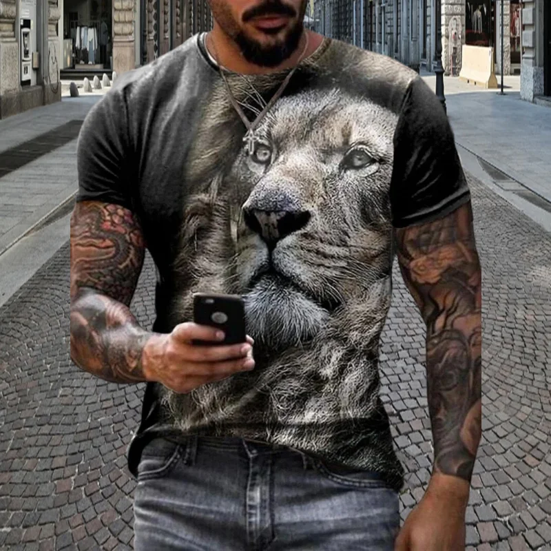 Summer Short Sleeve Shirts For Men Trend 3d Pattern Lion T Shirt Street Fashion O Neck Tshirt High Quality Male T-shirt Top 
Summer Short Sleeve Shirts For Men Trend 3d Pattern Lion T Shirt Street Fashion O Neck Tshirt High Quality Male T-shirt Top