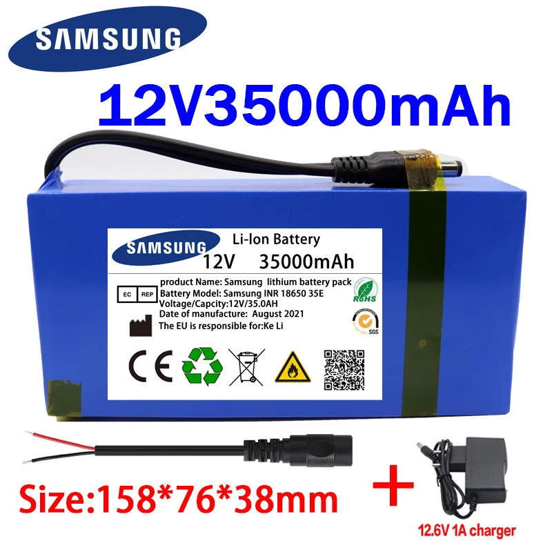

100% New Portable 12v 35000mAh Lithium-ion Battery pack DC 12.6V 35Ah battery With EU Plug+12.6V1A charger+DC bus head wire