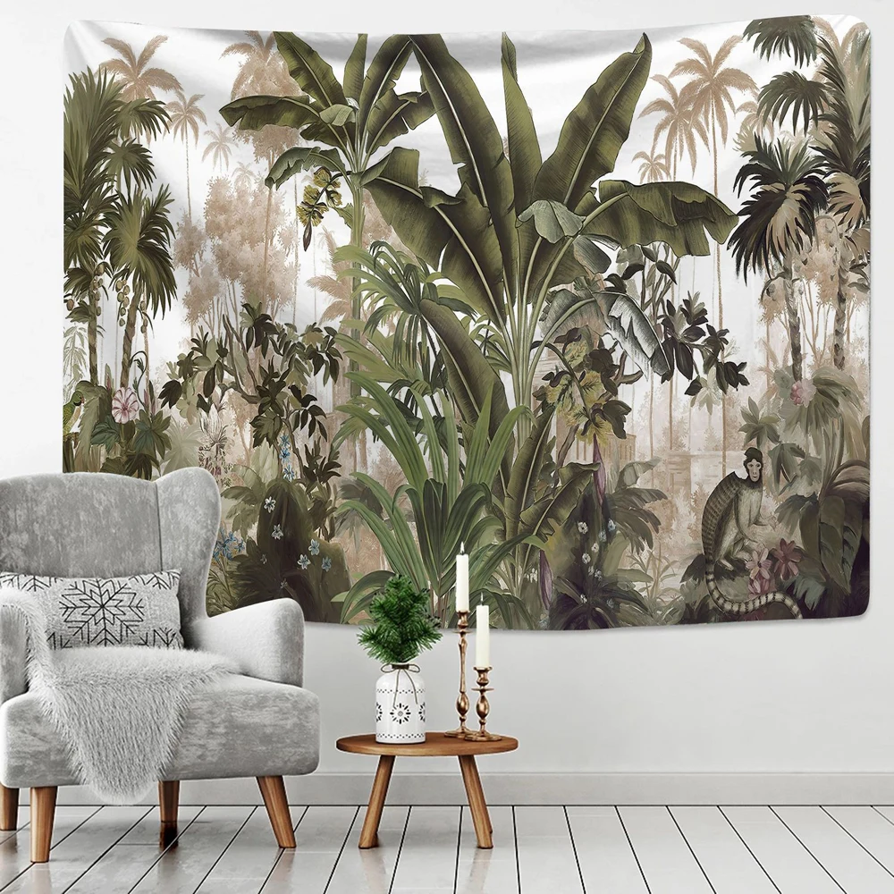 

Rainforest Green Plants Tapestry Tropical Jungle Leaves Palm Tree Nature Scenery Tapestrie Wall Hanging Bedroom Living Room Deco