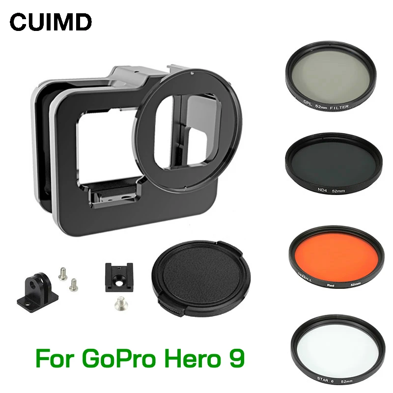 

Metal Aluminum Protective Frame Case Cage for GoPro Hero 10 9 Black with 52mm CPL/Red/ND4/8/16/Star/10x Macro/Filter for go pro