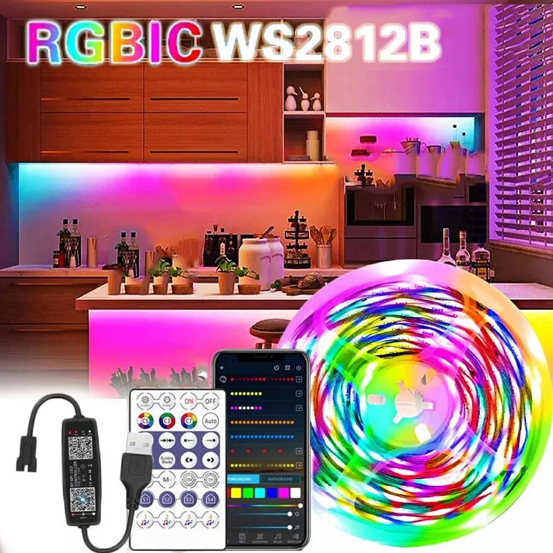 WS2812B RGBIC LED Strip Lights Bluetooth Control Tape Full Set RGB 5050 Bluetooth Remote RGB Smart Led Light Bedroom Decoration
WS2812B RGBIC LED Strip Lights Bluetooth Control Tape Full Set RGB 5050 Bluetooth Remote RGB Smart Led Light Bedroom Decoration