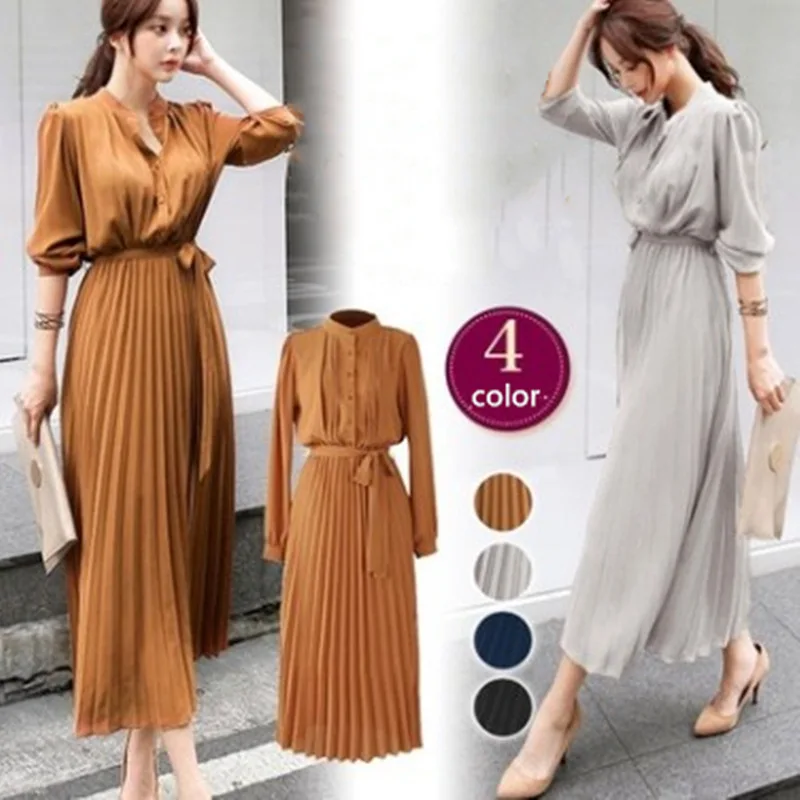 Spring Summer Women Single Breasted Dresses Pleated Elegant Slim Waist Vestidos Female Three Quarter Sleeve Casual Solid Gowns
Spring Summer Women Single Breasted Dresses Pleated Elegant Slim Waist Vestidos Female Three Quarter Sleeve Casual Solid Gowns