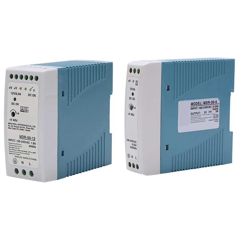 2X MDR-60 12V 60W& MDR-20 5V 20W Din Rail Power Supply Ac-Dc Driver Voltage Regulator Power Suply 110V 220V
2X MDR-60 12V 60W& MDR-20 5V 20W Din Rail Power Supply Ac-Dc Driver Voltage Regulator Power Suply 110V 220V