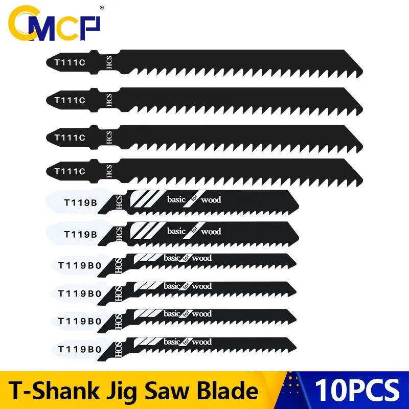 

CMCP T111C T119BO T119B Jigsaw Blade Set 10pcs HCS Steel Saw Blade T-Shank Jig Saw Blade for Wood Cutting Tool
