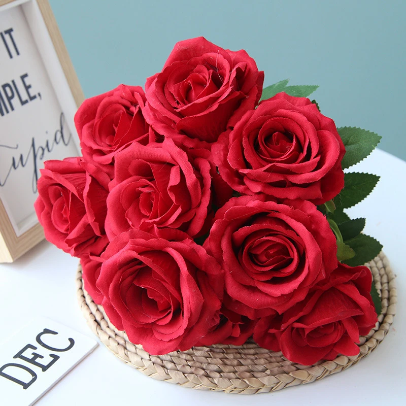 

Artificial Flower Silk Powder Champagne Roses Bouquet Valentine's Day Gift Hotel Restaurant Decoration Simulation Rose Flowers