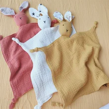 1PC Soft Cotton Muslin Baby Bib Stuffed Bunny Doll Newborn Appease Towel Security Blanket Baby Sleeping Cuddling Towel Comforter