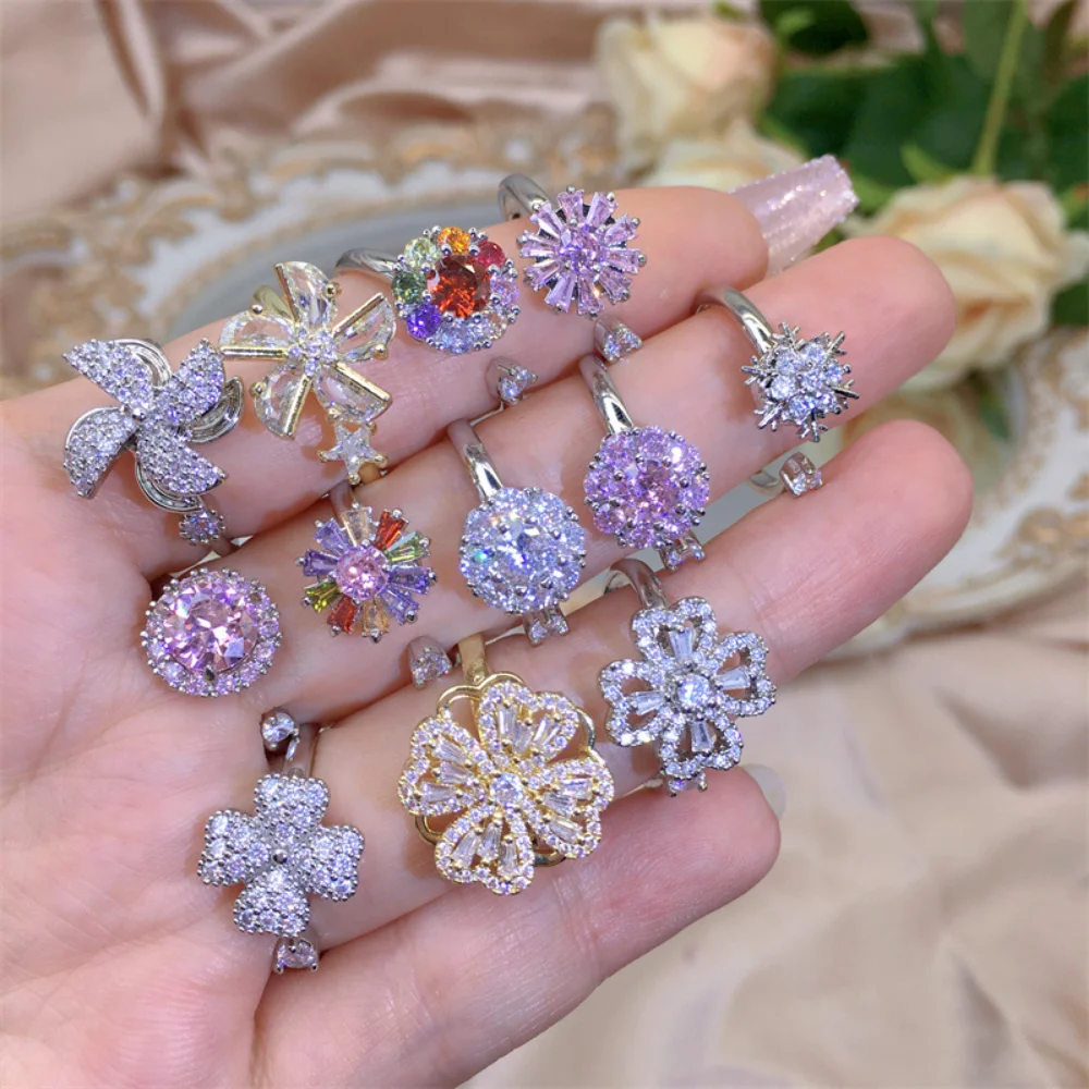 Women's Shiny Luxury Rotatable Finger Rings 925 Silver Colorful Zircon Flower Windmill Snowflake Clover Cute Wedding Party Ring
Women's Shiny Luxury Rotatable Finger Rings 925 Silver Colorful Zircon Flower Windmill Snowflake Clover Cute Wedding Party Ring