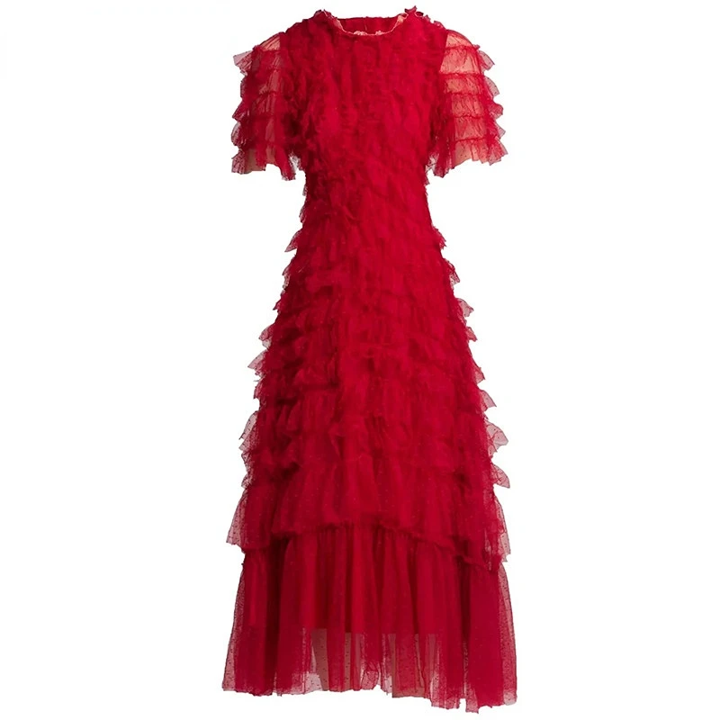 Elegant Dresses For Women 2023 Luxury Designer Evening Party Summer Short sleeve Cascading Ruffle Mesh Slim Red Club Dress
Elegant Dresses For Women 2023 Luxury Designer Evening Party Summer Short sleeve Cascading Ruffle Mesh Slim Red Club Dress