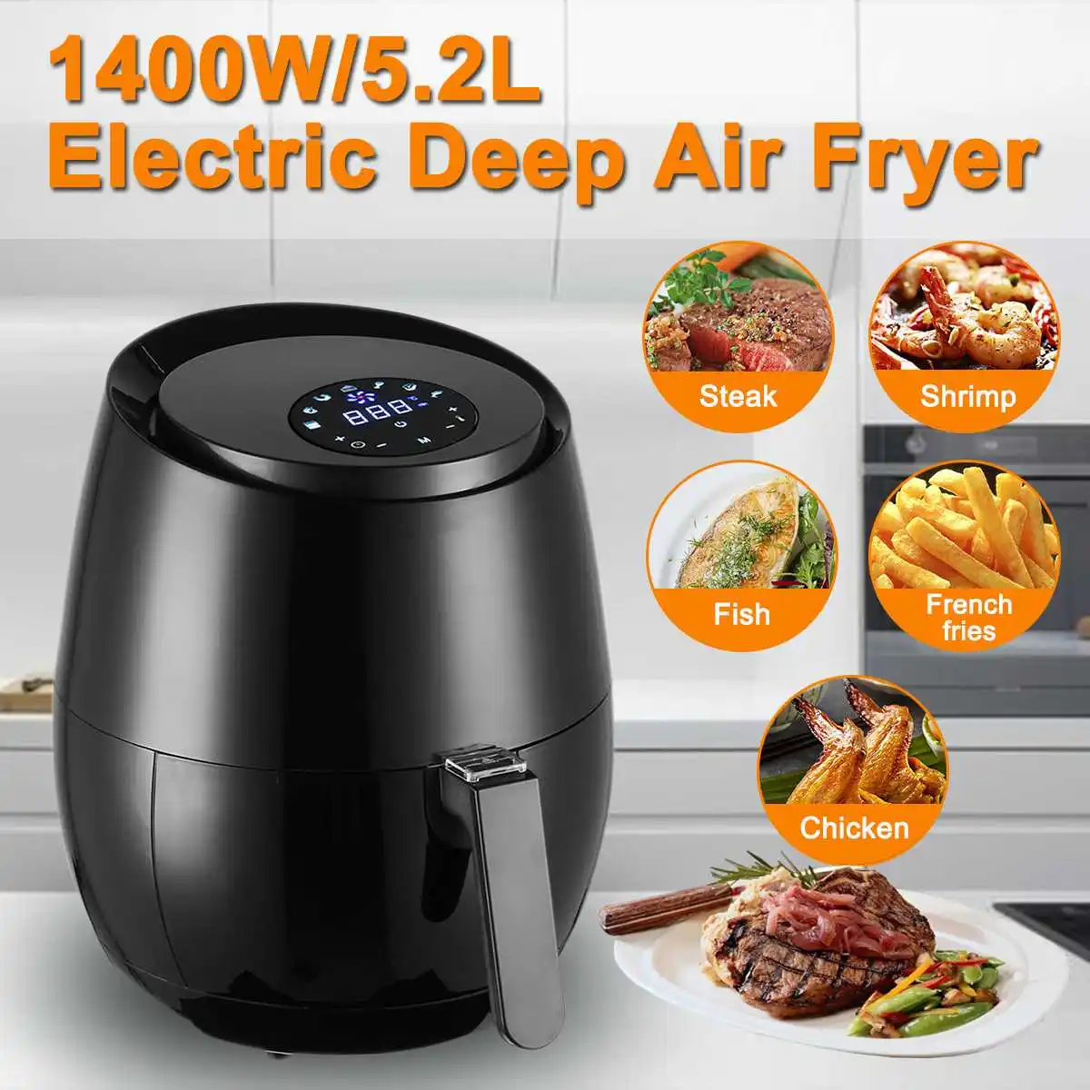 1400W 5.2L Household Oil free Air Fryer Health Fryer Cooker Smart Touch LCD Digital Airfryer Pizza Multi function Smart Fryer
1400W 5.2L Household Oil free Air Fryer Health Fryer Cooker Smart Touch LCD Digital Airfryer Pizza Multi function Smart Fryer