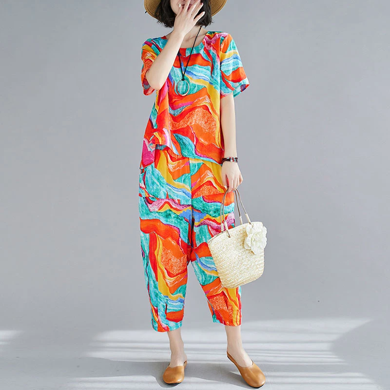 2022 New Arrival Summer Women Cotton Clothing Sets Floral Print Top Harem Pants 2 Pieces Casual Loose Female Suit M-2XL
2022 New Arrival Summer Women Cotton Clothing Sets Floral Print Top Harem Pants 2 Pieces Casual Loose Female Suit M-2XL