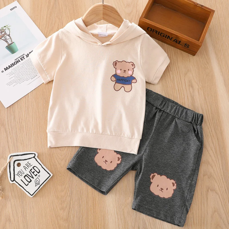Printed bear short sleeve suit two-piece Summer Boys' and girls' clothing children's clothing
Printed bear short sleeve suit two-piece Summer Boys' and girls' clothing children's clothing