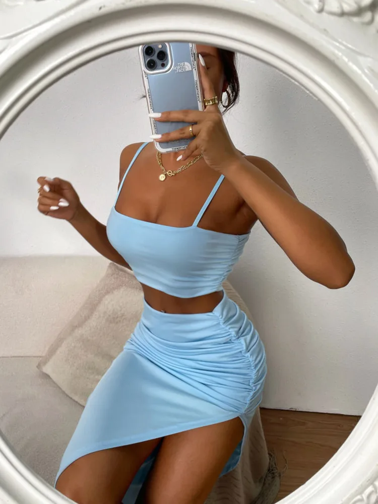 Solid Color Sexy Bodycon Dress Sets Women Navel Crop Top +Split Hip Wrap Skirt Two Piece Set Night Club Party Outfit Women
Solid Color Sexy Bodycon Dress Sets Women Navel Crop Top +Split Hip Wrap Skirt Two Piece Set Night Club Party Outfit Women
